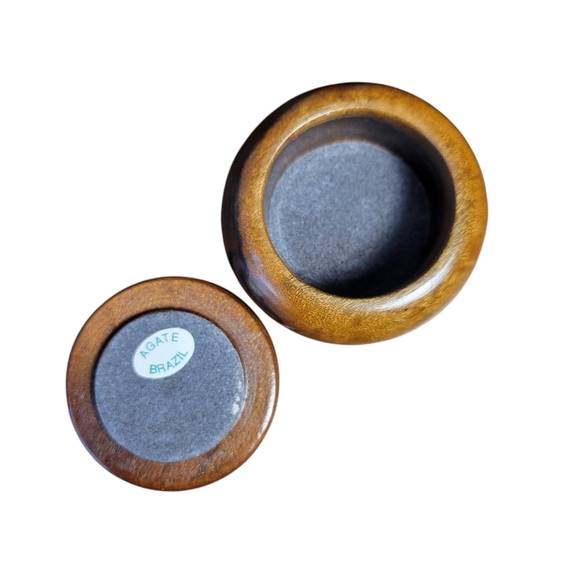 Wooden Trinket Box with Agate Lid Made in Brazil - Picture 3 of 7